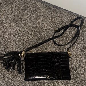 Peta + Jain Black Croc-Embossed Crossbody with Tassel